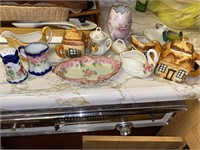 Tea Pot, cream & sugar, misc dishes--some marked