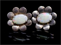 White opal and silver flower stud earrings