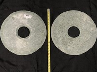 2 Chinese Green Polished Stone Discs