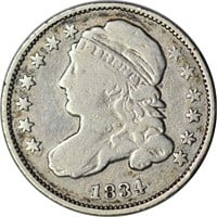 1834 CAPPED BUST DIME - VG, CLEANED