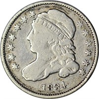 1834 CAPPED BUST DIME - VG, CLEANED