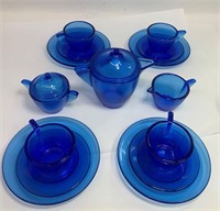 Akro Agate Blue Glass Child's Tea Set