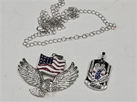 2 American Eagle Pendents & Light Weight Chain