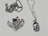 2 American Eagle Pendants with Light Weight Chain