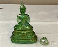 Green Glass Buddha Japan/Depression Glass Gardella