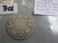 1904 Silver Canadian Twenty Five Cents Coin