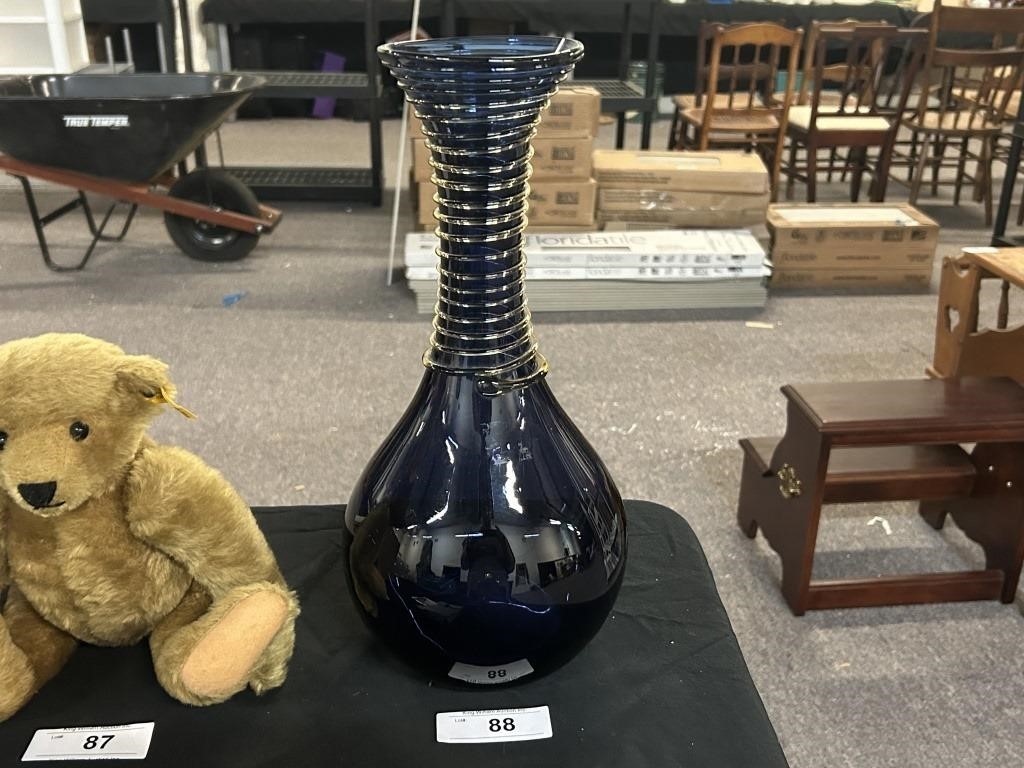 Hand Blown Cobalt Blue Art Glass Vase