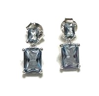 Sterling Silver Emerald Cut Blue Topaz Earrings