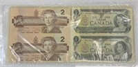 Uncut Pair Canada's Last 1 & 2 Dollar Notes