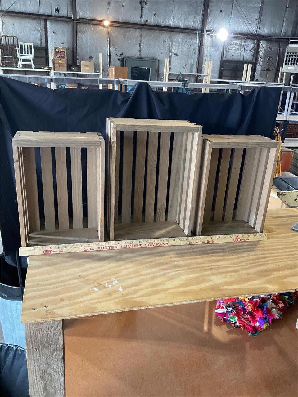 Three decorative wood crates