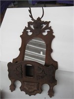 Black Forest carved wall mirror w/tray