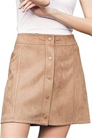 Women Faux Suede Aline Skirt Button Front High