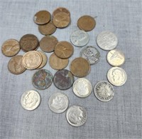 Joblot Wheat pennies, 1965 & '67 dimes, Foreign