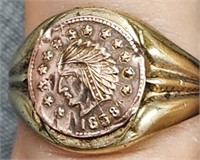 Vintage Novelty ring with Indian head & stars,