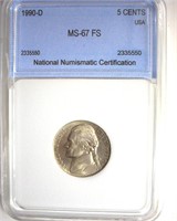 1990-D Nickel MS67 FS LISTS $2850