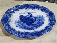 VINTAGE COBALT TURKEY SERVING PLATTER, SMALL CHIP