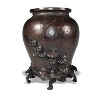 Japanese Bronze Vase with Leaf and Vine Decoration