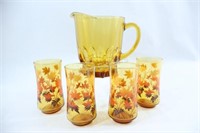 Hazel Atlas Thumbprint Pitcher w Leaf Print Glass