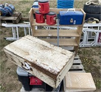 Pallet Tool Box, Wood Crate & Contents & Woodshelf