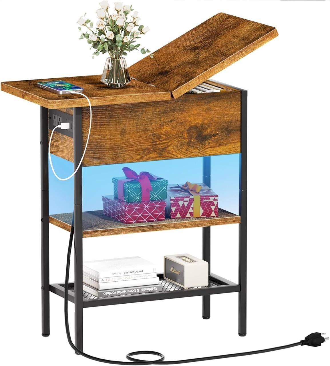 Flip Top End Table with Charging Station