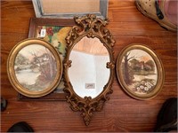 MCM MIRROR AND PRINTS IN FRAMES
