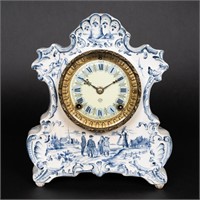 Late 19th c. Ansonia Delft Mantel Clock