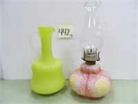 Yellow Satin Glass Pitcher & Pattern Glass -