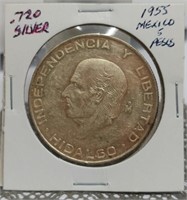 1955 .720 SILVER MEXICO 5 PESOS
