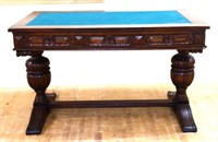 1920s felt top library table w/ drawers