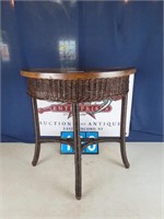 OAK TOP - WICKER BASE HALF MOON TABLE