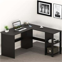 SHW Cyrus L Desk with Shelves, Black