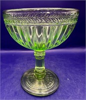 Vintage Pressed Green Glass Compote