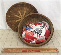 COVERED BASKET WITH POLITICAL PINS & MORE