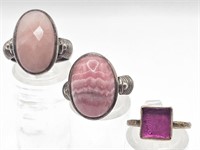 Sterling Silver Rings with Pink Semi-Precious