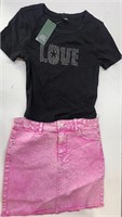 (XS) Girls T-Shirt & (10-12) Denim Skirt