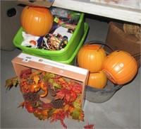 Group of Halloween items including pumpkin