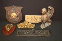6pc Antique & Vintage Sphinx, wood carvings,