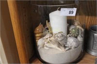 SHELLS AND CANDLE IN JAR