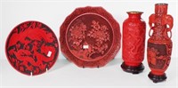 Four various Chinese cinnabar lacquer pieces