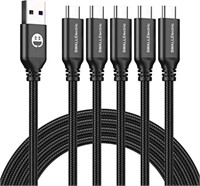 USB Type-C Cable, 5-Pack, 6ft, Fast Charge, 3A