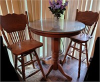 Bar Top Table w/2 Swivel Stools-glass top cover