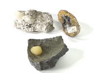 3 Cut Geodes: Agate, Fishtail Selenite+