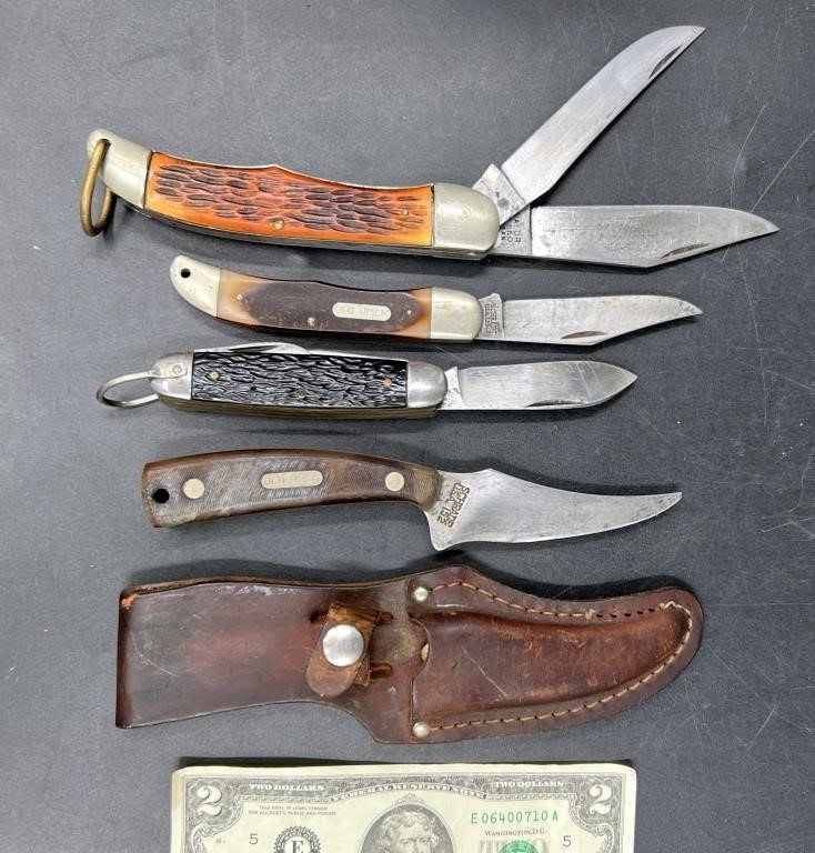 4 Vintage Knives - Schrade Old Timer & Valor