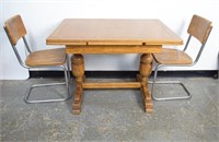 English oak draw leaf table & 2 chairs