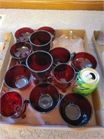 Lot of Red Glassware Cups, Dishes