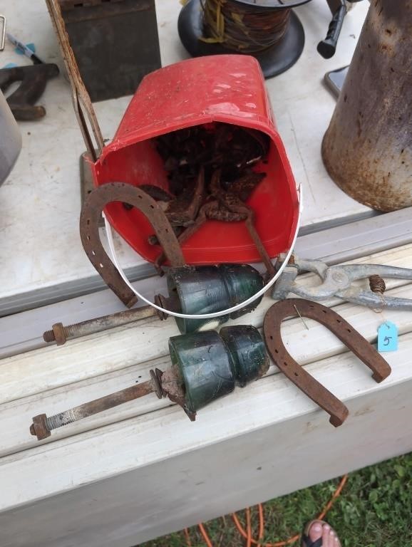 Red bucket of metal misc