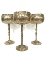 Trio of metal decorative goblets