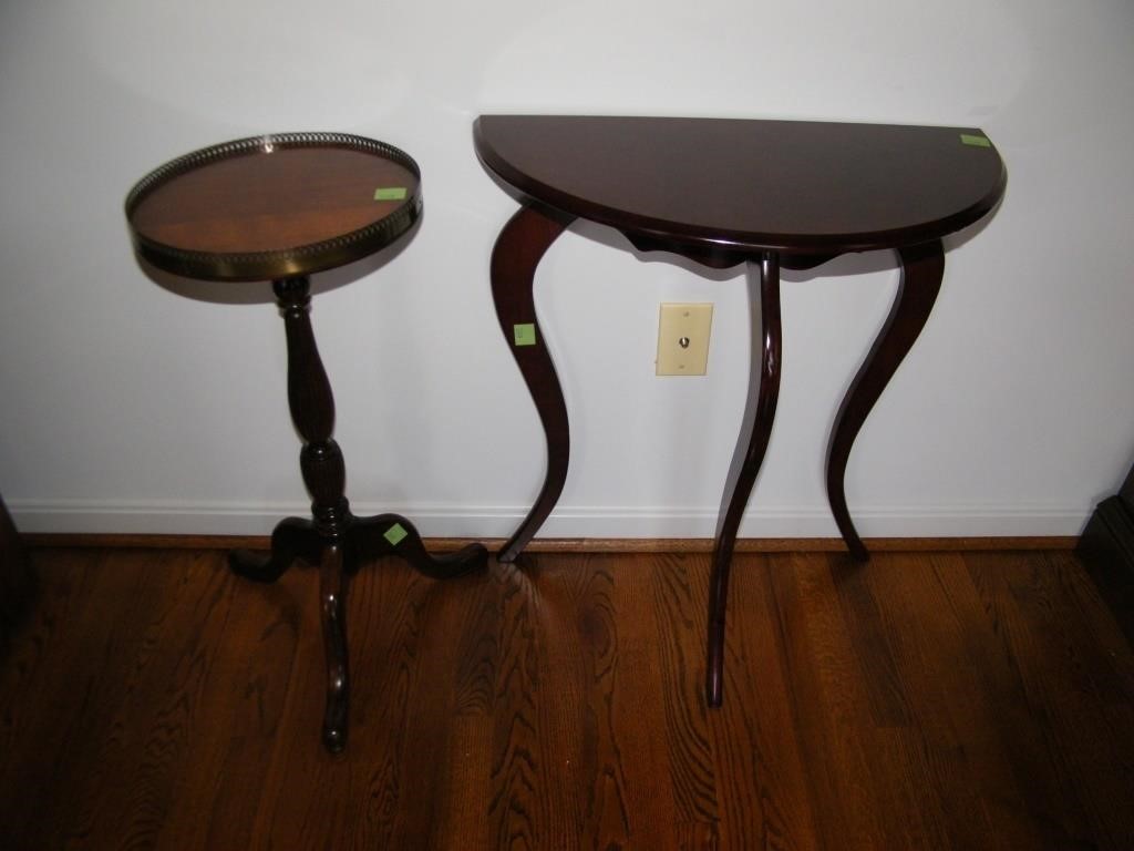 2 SMALL TABLES: 1 FERN STAND & 1 IS HALF ROUND