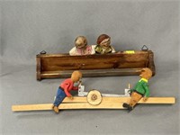 Carved Wood Wall Rack with Toy