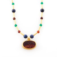 A 22K Necklace with Beads and Hand Carved Intaglio